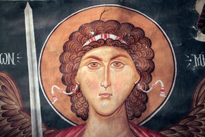 Affresco bizantino del XV secolo (dettaglio), Arcangelo Michele, Chiesa dell